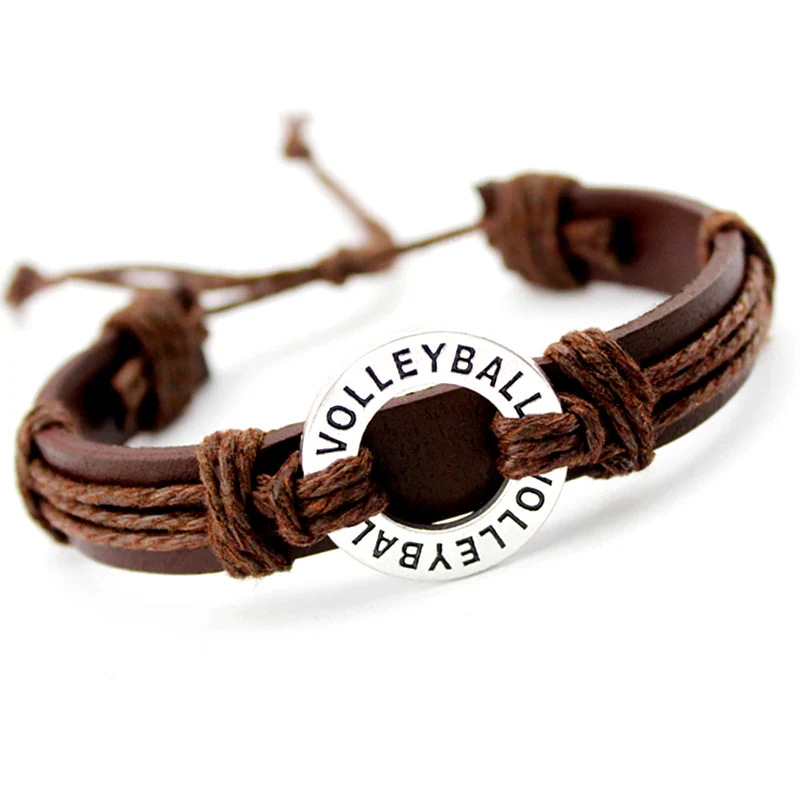 Volleyball Soccer Football Baseball Softball Lacrosse Field Ice Hockey Golf Calisthenics Charm Leather Bracelets Jewelry Gift