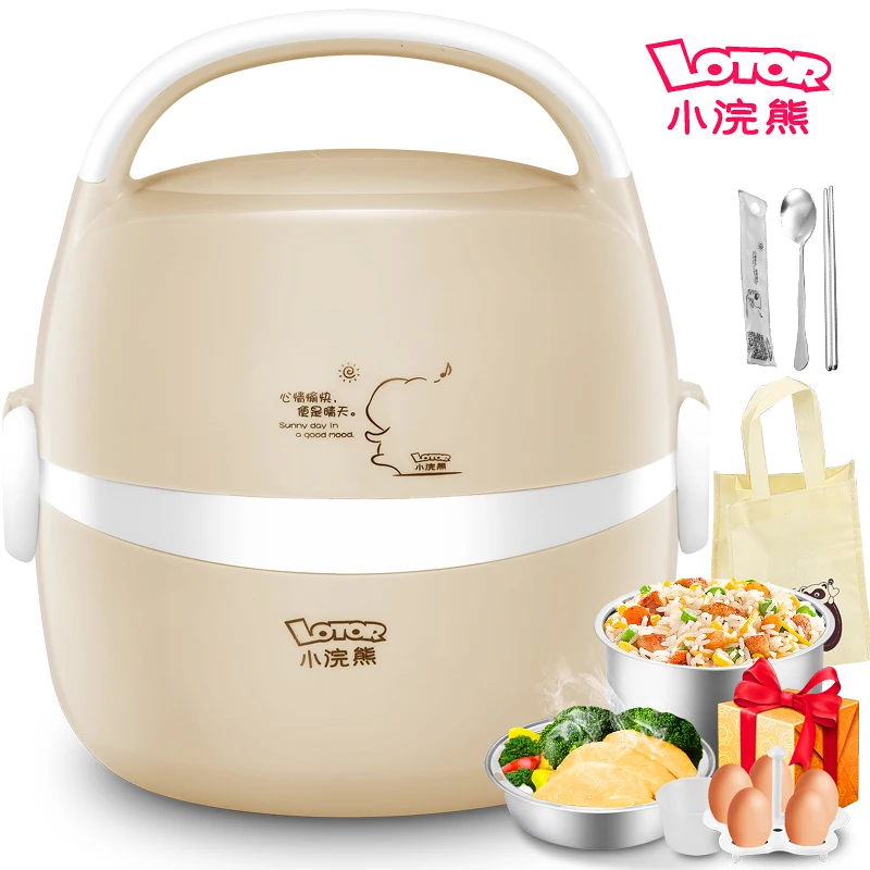 

Electric Lunch Boxes Double Layer Insulation Heating Cooking Stainless Steel Lunch Box Mini Pluggable Heating Rice Cooker