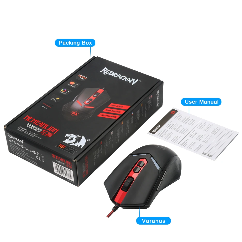 Игровая проводная USB мышь Redragon NEMEANLION M602 3200 точек/дюйм 7 кнопок эргономичный для