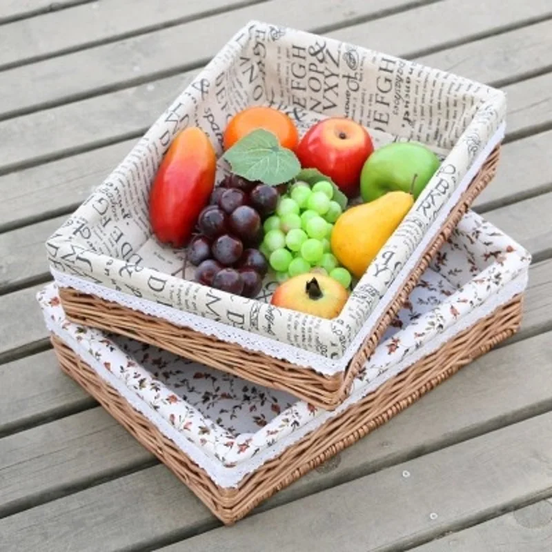 Rattan Wicker Storage Basket for Living Room Kitchen Bedroom Desktop Snacks Candy Food Cosmetics Jewelry Storage Box Organizer