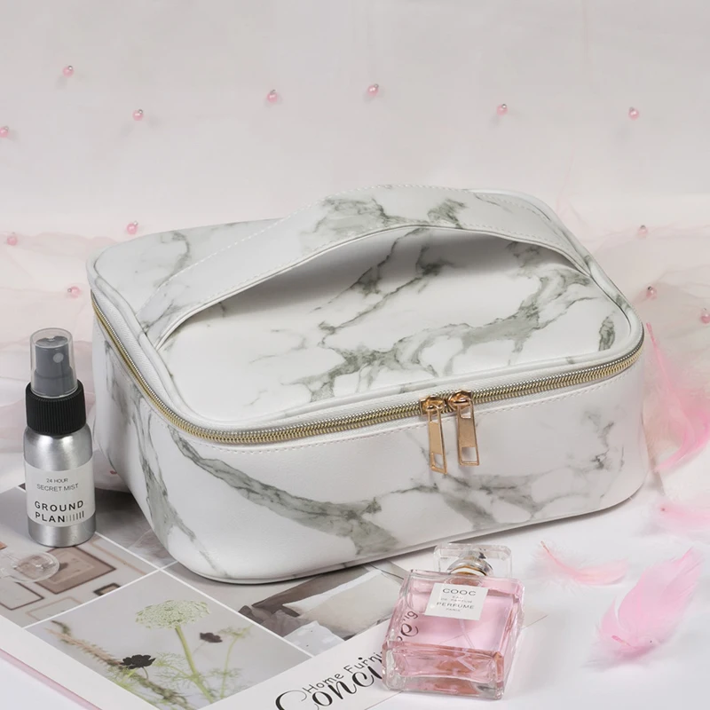 Organizer Waterproof Make Up Bag Travel  Leather Cosmetic Bag Toiletry Makeup Brushes Marble Pencil Case Pu Zipper School Tools (6)