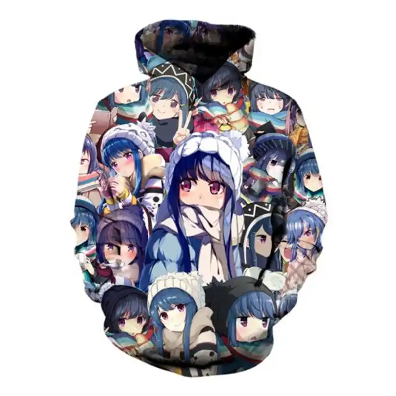winter anime hoodie rin yuru camp hipster pullover