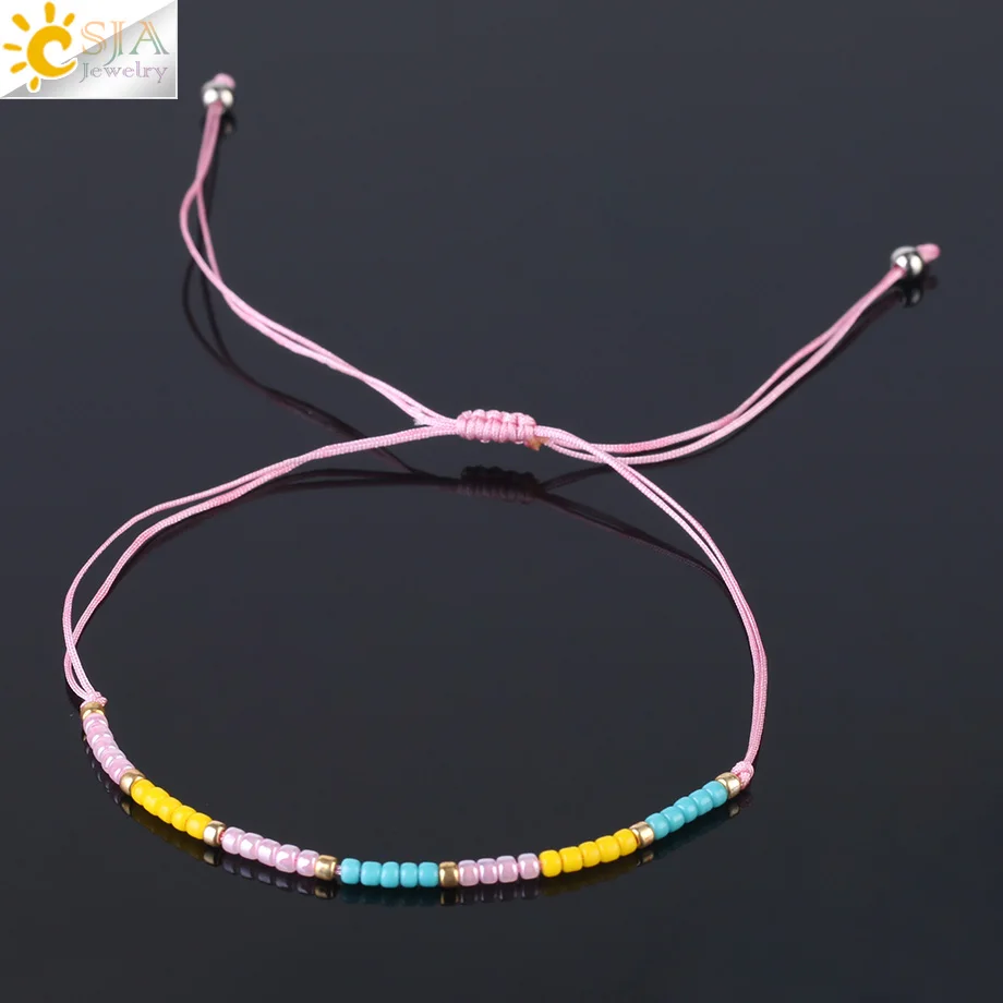 

CSJA Japanese Imported Miyuki Delica Beads Bracelet for Women Multicolor String Handwoven Bracelets Mini Boho Charm Jewelry S178