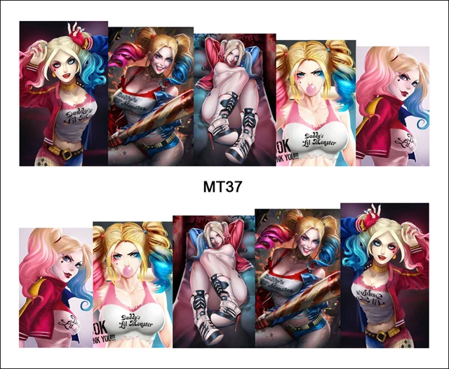 no package 1 sheet nail mt37 blue bad girl harley quinn cartoon lady harley quinn sheets