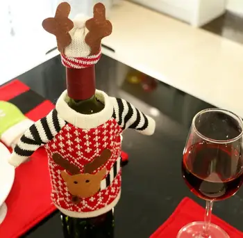 

Tableware Cute Sweater Red Wine Bottle Cover Bags Santa Claus Dinner Table Decoration Clothes With Hats Home Party Decors