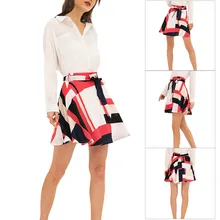 Повседневная Базовая модная универсальная клетчатая винтажная модная женская большой пояс-бабочка с геометрическим узором пляжная А-образная юбка мини Z044