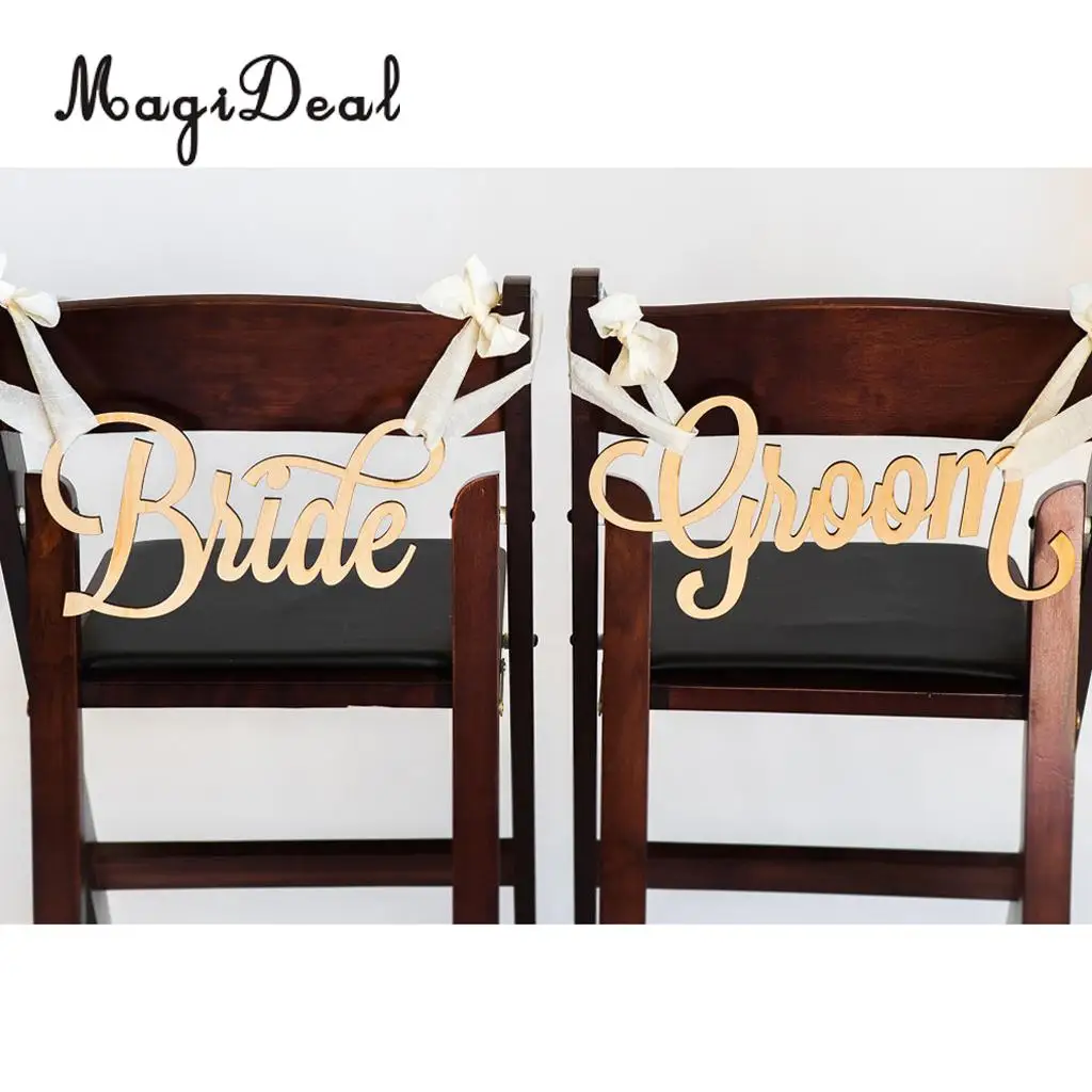 2pcs Shabby Chic Bride Groom Letters Wedding Chair Banner Sign Wooden Party Decorations Photo Prop DIY Craft