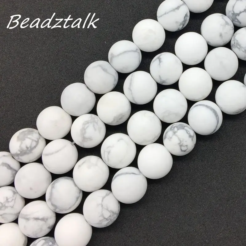 New Arrival Matte Frosted Dull Polished White Howlite Bead Round Spacer Stone Loose 6 mm 8 10 12 DIY For Making Jewelry | Украшения и