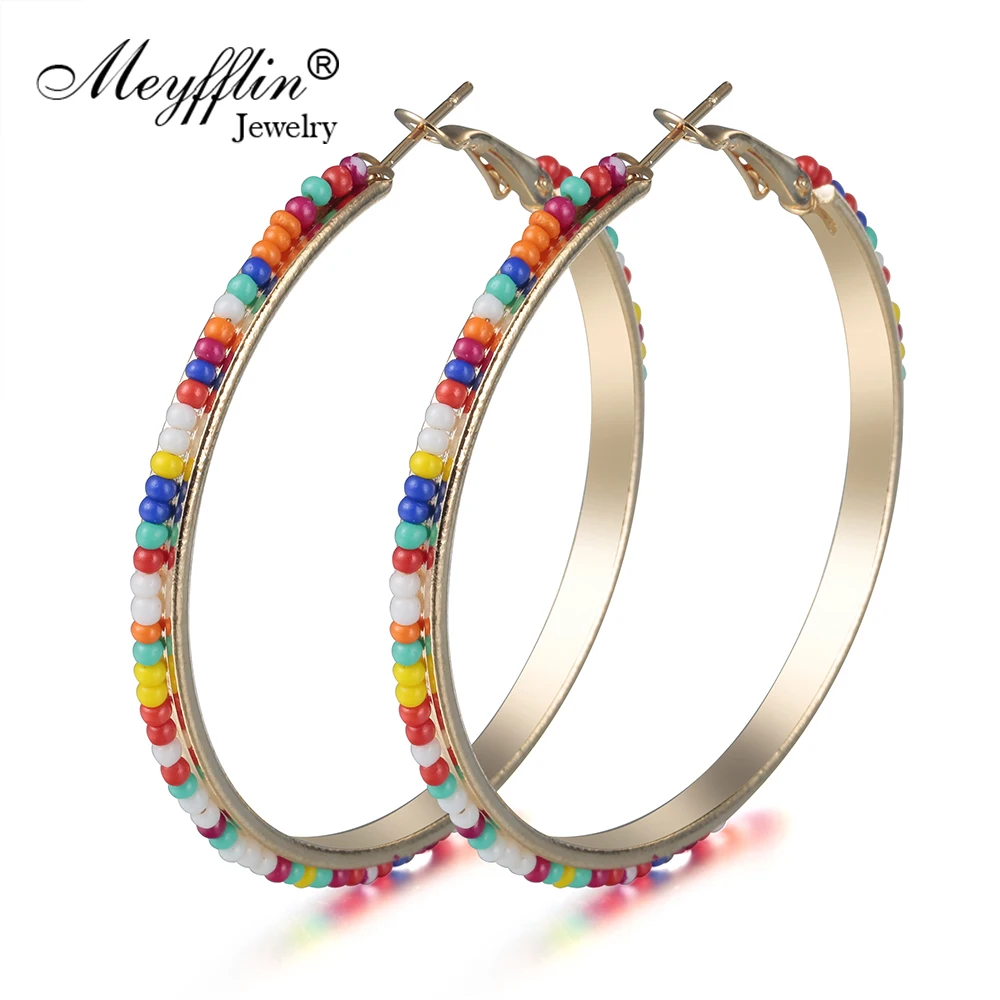 

Meyfflin Bohemian Big Round Hoop Earrings for Women Fashion Gold Color Resin Beads Earring Female Boho Jewelry Brincos Bijoux