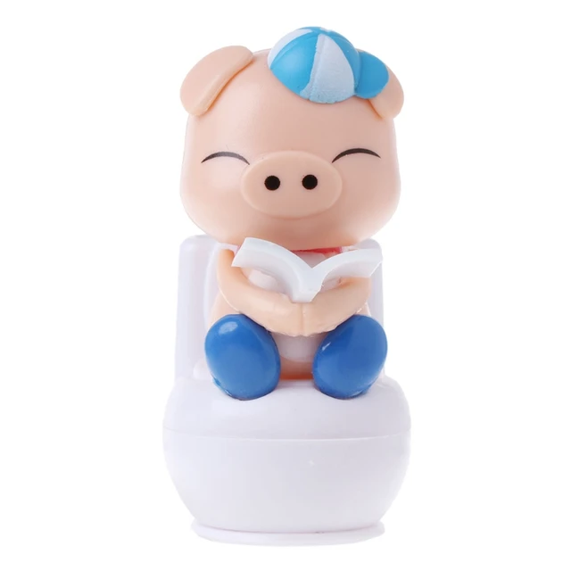 HBB 1PC Solar Powered Pig Sitting On Toilet Car Ornament Cute Cartoon Kid Toy Gift Home Decor 3