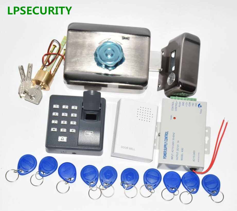 LPSECURITY отпечаток пальца RFID электрический контроль ворот замок комплект для 12 В DC видеодомофон дверной телефон система