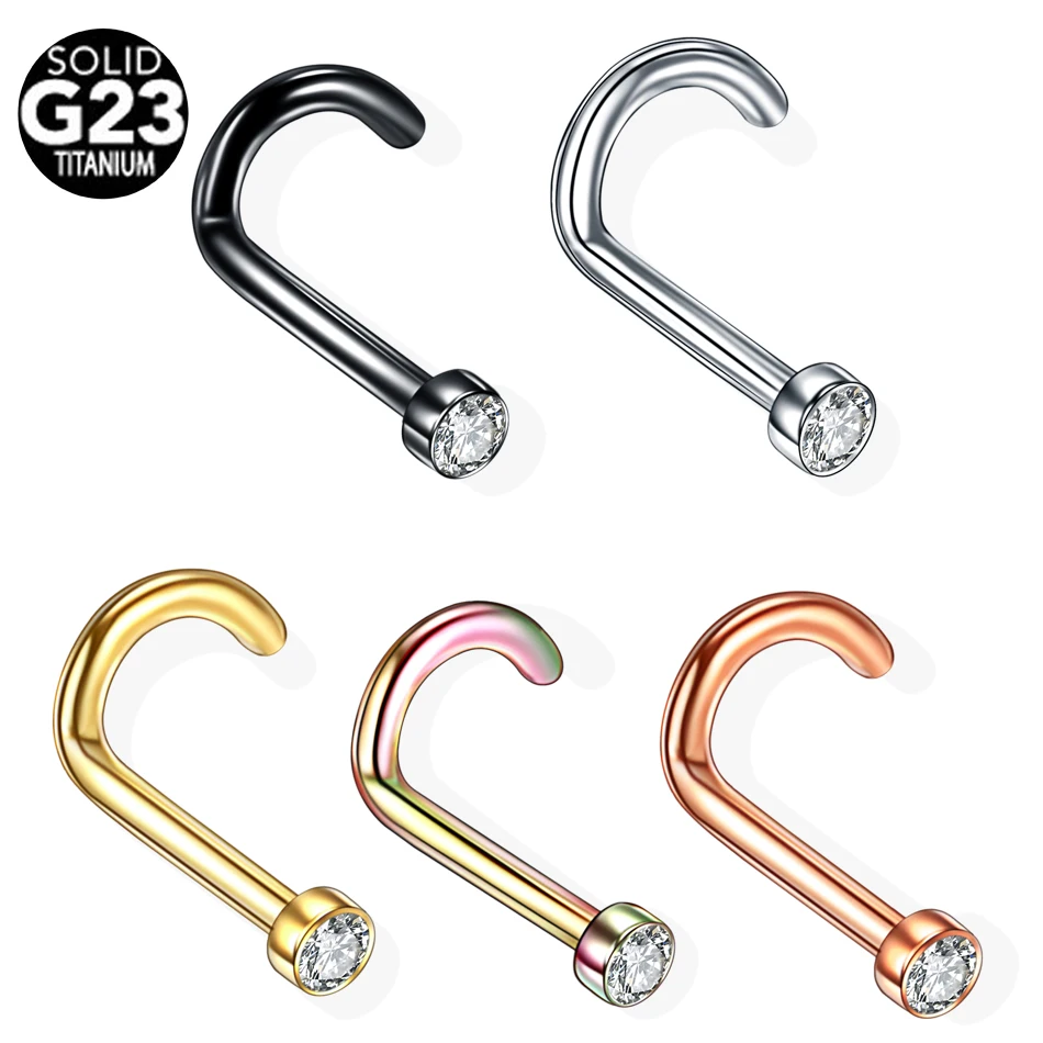 1PCG23TitaniumCrystalGemNoseStudPiercingNoseScrewNazirPiercingNostrilEarring