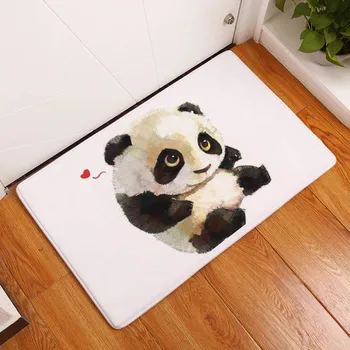 

Flannel Floor Mats Panda Printed Bedroom Living Room Carpets Cartoon Bear Pattern Mat for Hallway Anti-Slip Tapete