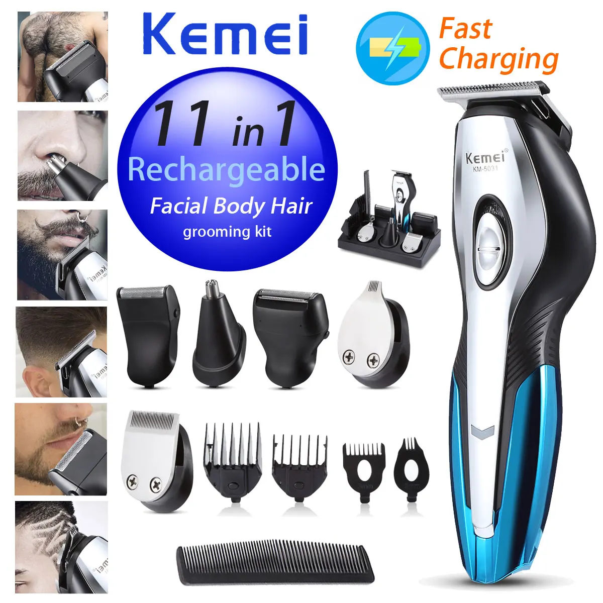 11 in 1 Electric Hair Trimmers Rechargeable Hair Clipper Electric Shaver Beard Trimmer Men Shaving Machine Cutting Nose Trimmer