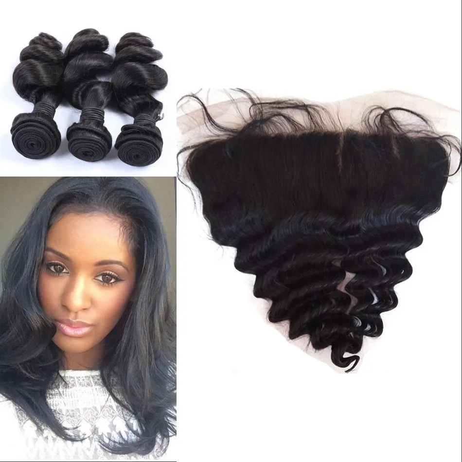 Loose Wave Hair with Closure Malaysian 3 Bundles lace Frontal |