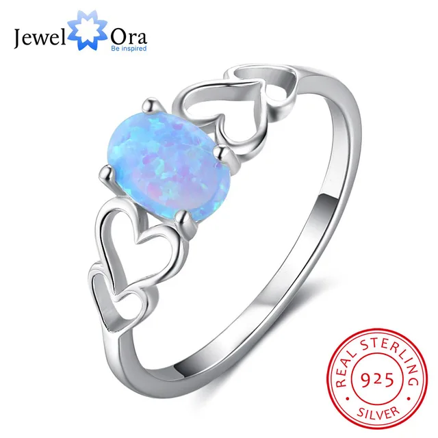 Disegno del cuore Blu Opale Anello di Fidanzamento Accessoriare 100% 925 Anello Disegno del cuore Blu Opale Anello di Fidanzamento Accessoriare 100% 925 Anello