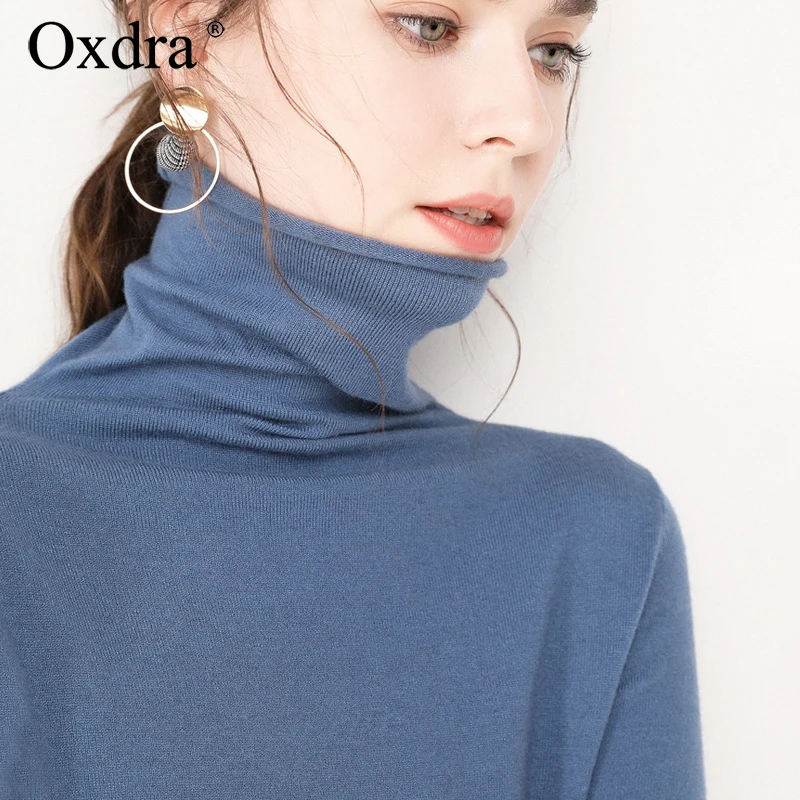 Oxdra الشتاء الربيع الصلبة لينة البلوزات البلوفرات الإناث محبوك الياقة المدورة كل مباراة قاعدة فضفاض سترة البلوز القمم