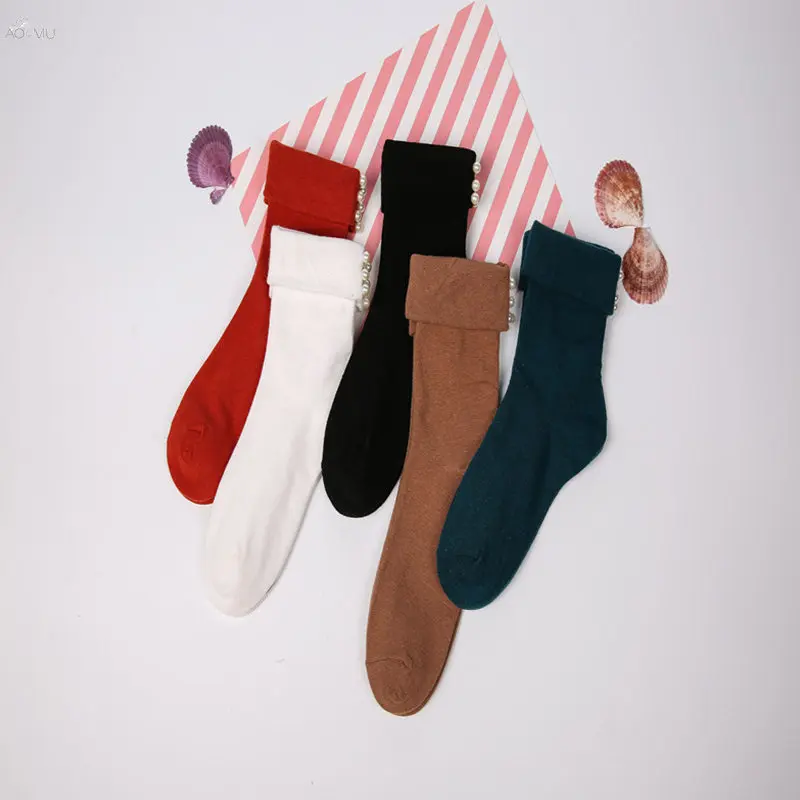 AOMU новые модные женские однотонные носки хлопковые носки женские ретро-носки для женщин Весна Осень Зима аксессуары