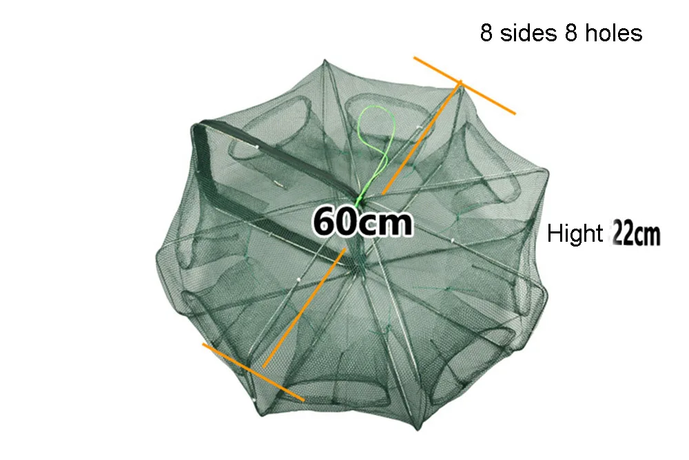 Складная рыболовная сеть с 4-16 отверстиями, складная нейлоновая Автоматическая рыболовная сеть, клетка для креветок, краб, ловушка для рыбы, литая сеть, литая сетка - Цвет: 8 sides 8 holes
