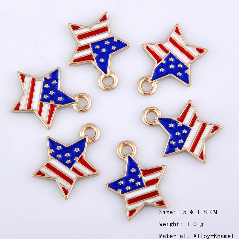 10pcs Enamel the United States U.S.A. American flag charms, gold