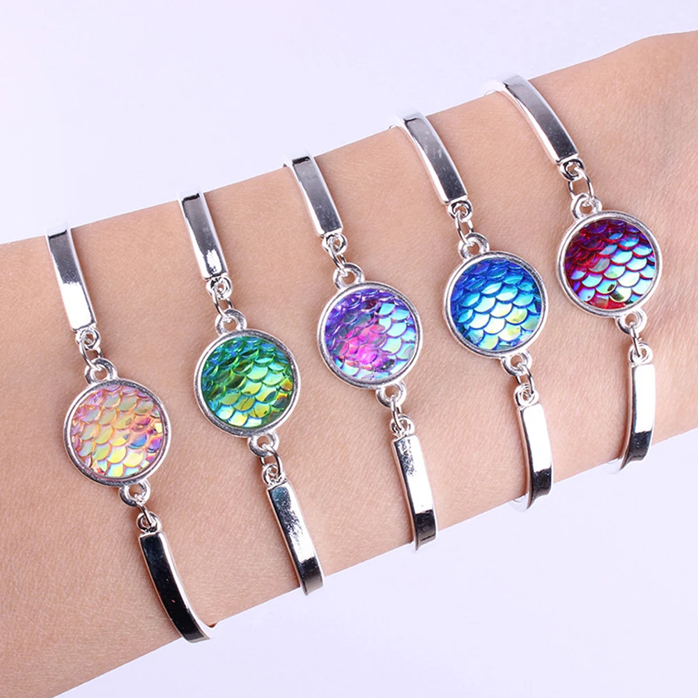 

PIXNOR Mermaid Bracelet Bangle Fish Scale Bracelets Fantasy Pulseira Jewelry for Female Women Girls