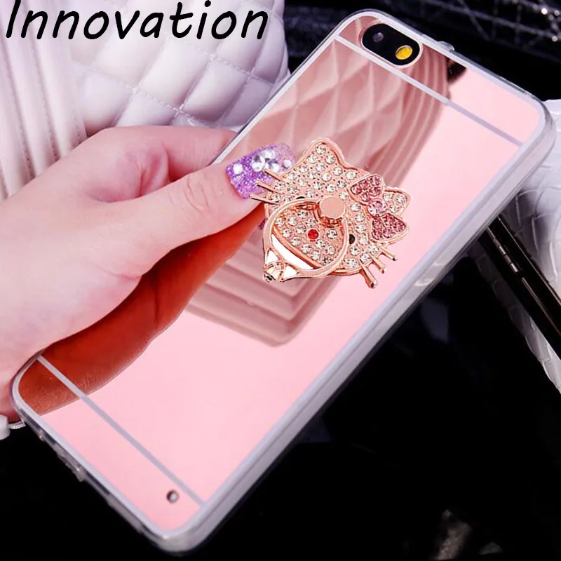 

Innovation For Huawei Honor 4A 4X 5A 5X 6A 6X V8 V9 Mate 8 9 Case Luxury Ultra Thin Ring Holder Bling Mirror Protection Cover