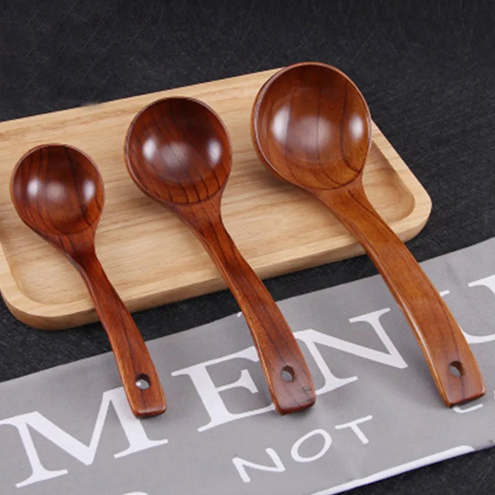 1 pc Vintage Japanese Style Handmade Natural Wooden SoupTableware Classic Kitchen Soup Spoon