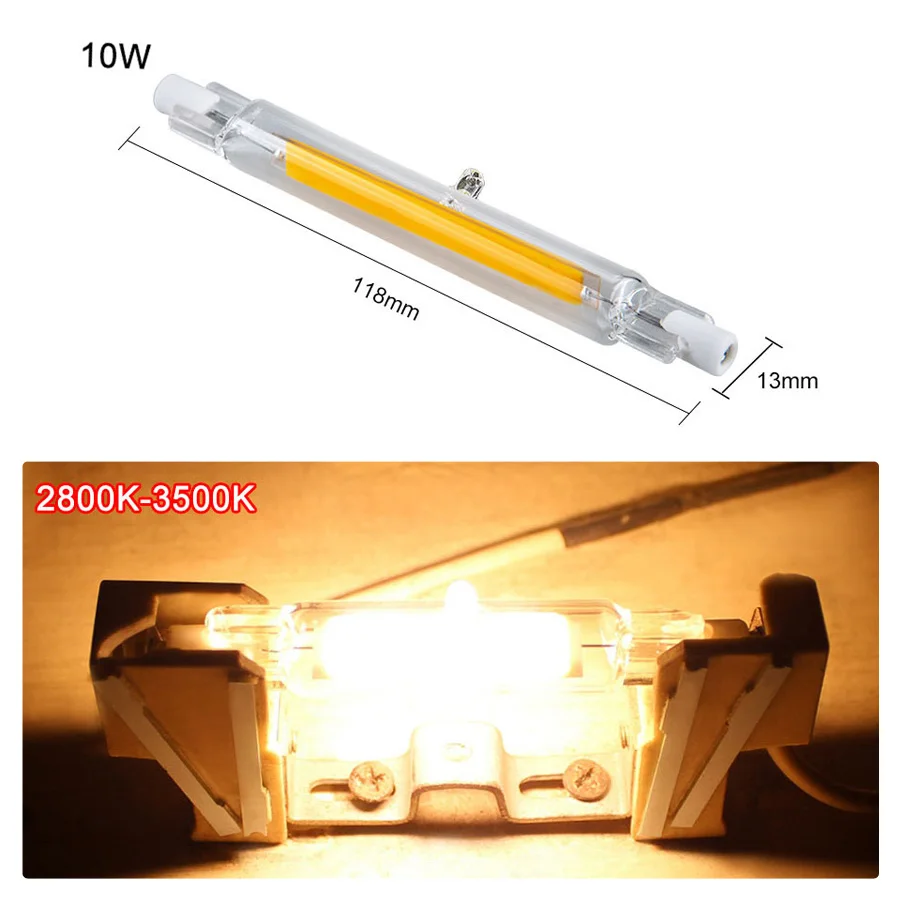 Без мерцания R7S светодиодный светильник стеклянная лампочка трубка замена галогенная лампа COB СВЕТОДИОДНЫЙ R7S прожектор 78 мм 118 мм 220 В 5 Вт 10 Вт J78 J118 лампочка - Испускаемый цвет: 118mm 10W warm white