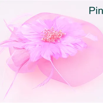 

Pink feather flower fascinators hats Crinoline hats hair comb with royal race wedding party feather headwear Multiple colors