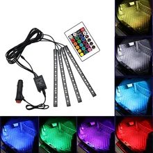 4pcs Car RGB LED Strip Light LED Strip Lights Colors Car Styling Decorative Atmosphere Lamps Car Interior Light With 12V