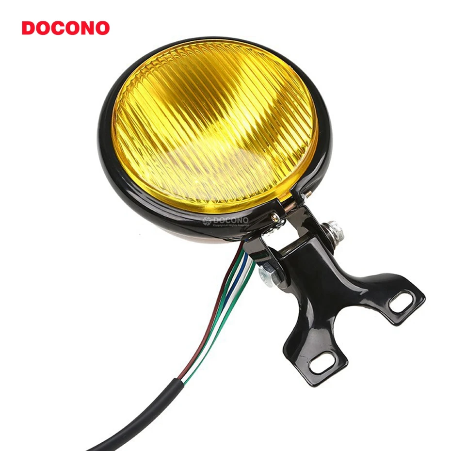 DOCONO 5" Chrome Retro Motorcycle Headlight Front Head Light Amber Lamp