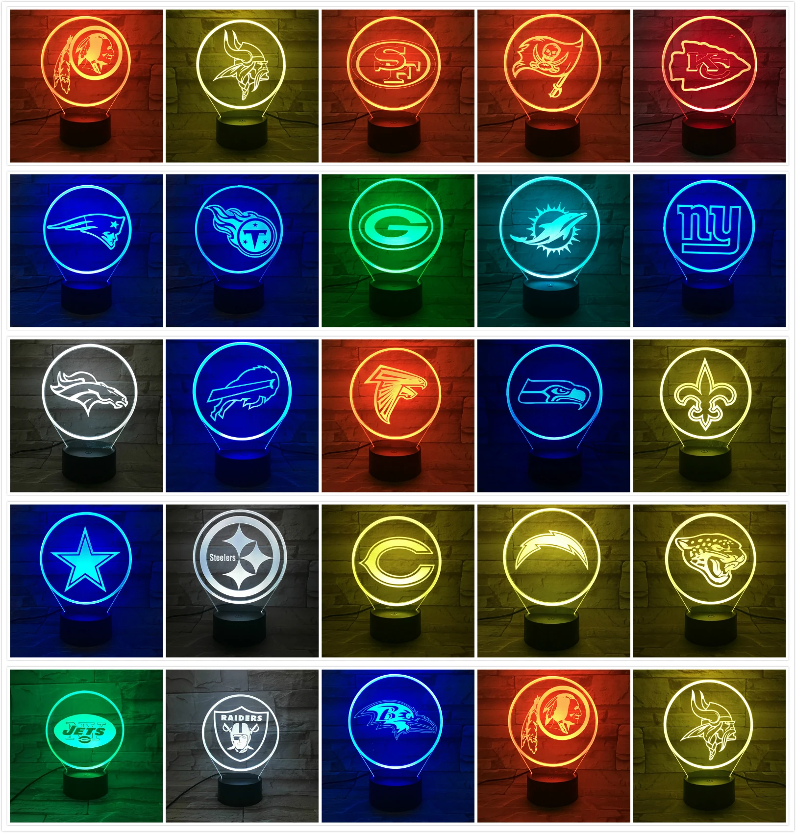 

Table Lamp Football American Team Logo Bedside Night Light Led Decor Multicolor RGB Child Kids Gift Boys Nightlight Decoration