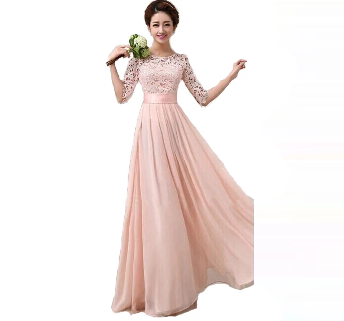 New Fashion Women Winter chiffon Party Dresses Sexy half sleeve white lace Maxi Long Dress pink dress long lining Gowns long-white-lace-dress