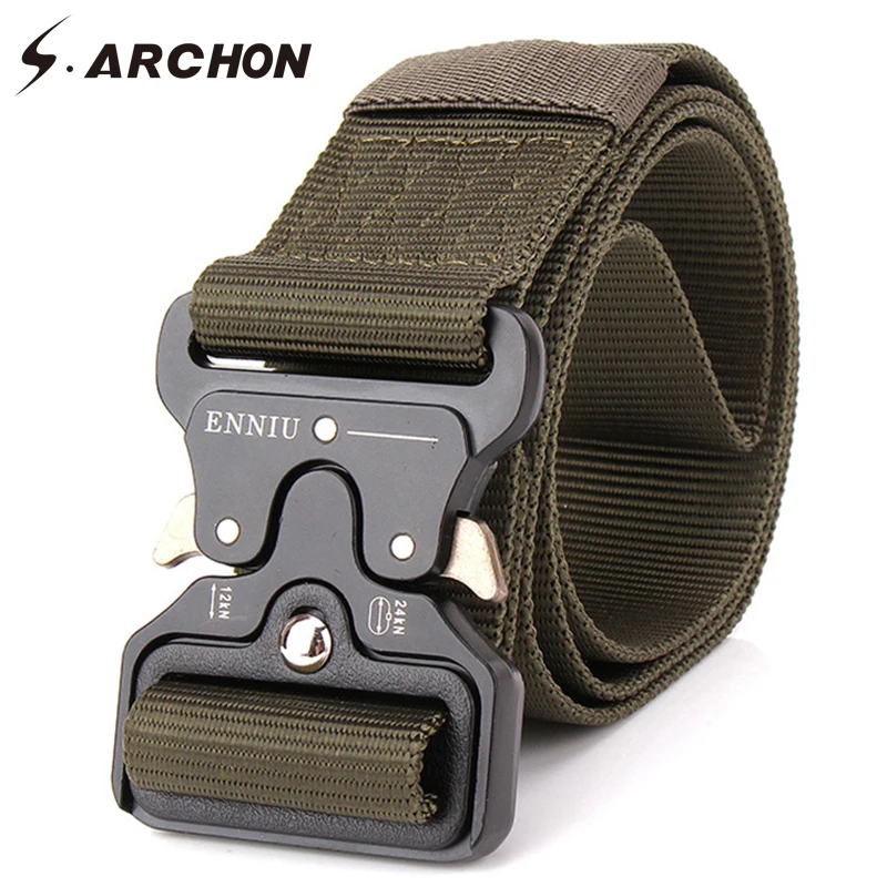 Billig S. ARCHON Militärische Ausrüstung Taktische Gürtel Männer Nylon Knock Off Metall Schnalle Armee Gürtel Strap Heavy Duty Soldat Kampf Taille Gürtel