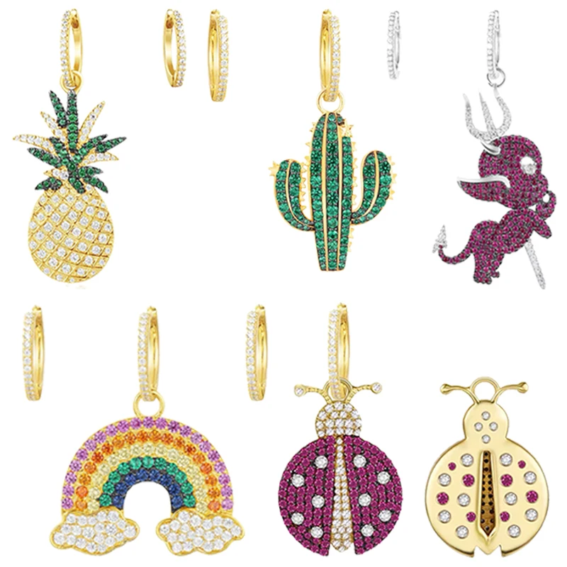

JEM original 925 sterling silver APM earrings fashionable rainforest cactus series high quality rainbow earrings free shipping