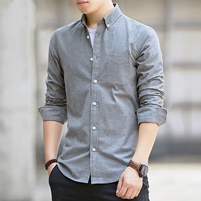 Shirts Men 100% Cotton Oxford Men Dress Shirt Casual Long Sleeved Camisa Social good quality shirt LC013