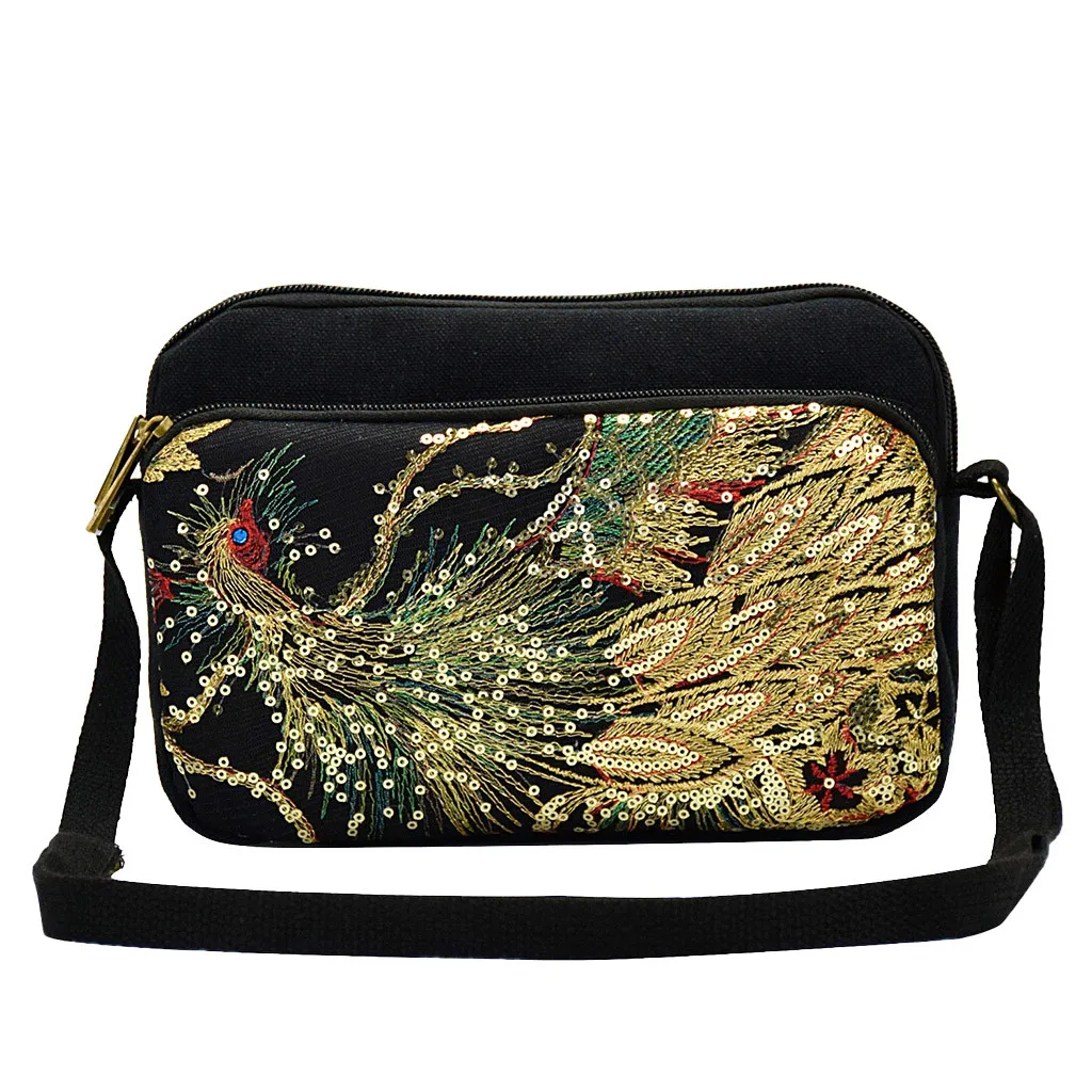 

Bags For Women 2019 Fashion Wild Simple Messenger Bag For Girls Sequins Ethnic Canvas Embroidery Portable Diagonal Package K522