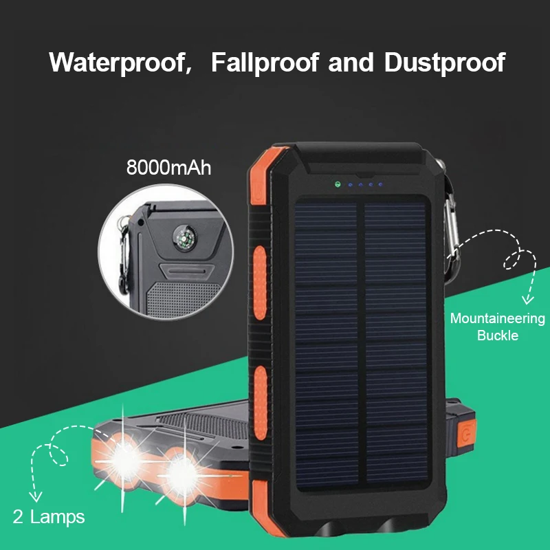 

30000mAh DIY Solar Power Bank Case Electric Charging Waterproof Powerbank Smartphone 2 LED Light Portable Outdoor (No Battery)