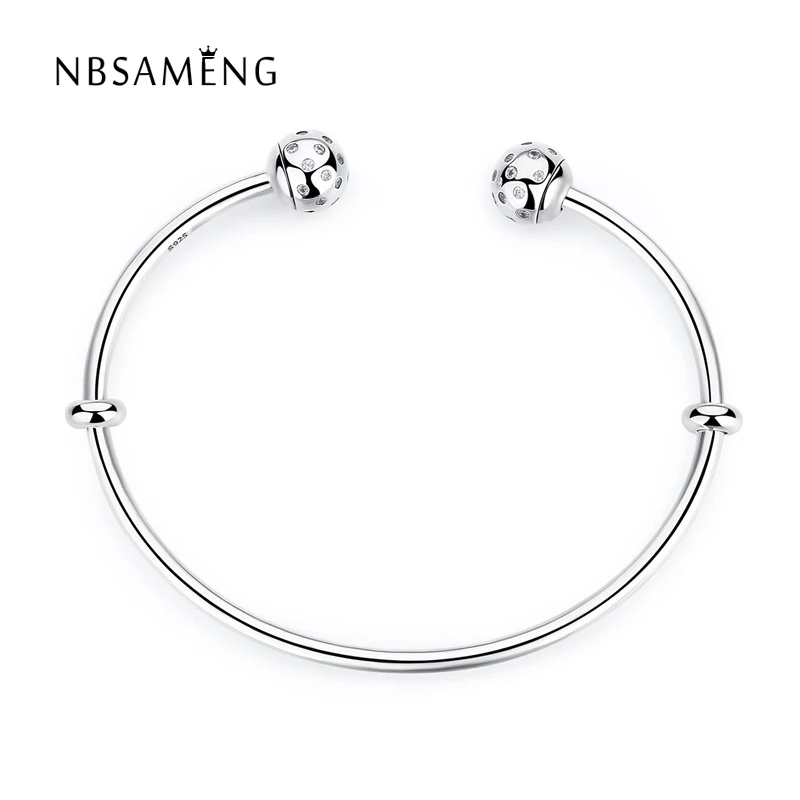

2018 Authentic 925 Sterling Silver Moments Shimmering Caps Open Bangle With Clear CZ Fit Original Pan Bracelet Charm DIY Jewelry