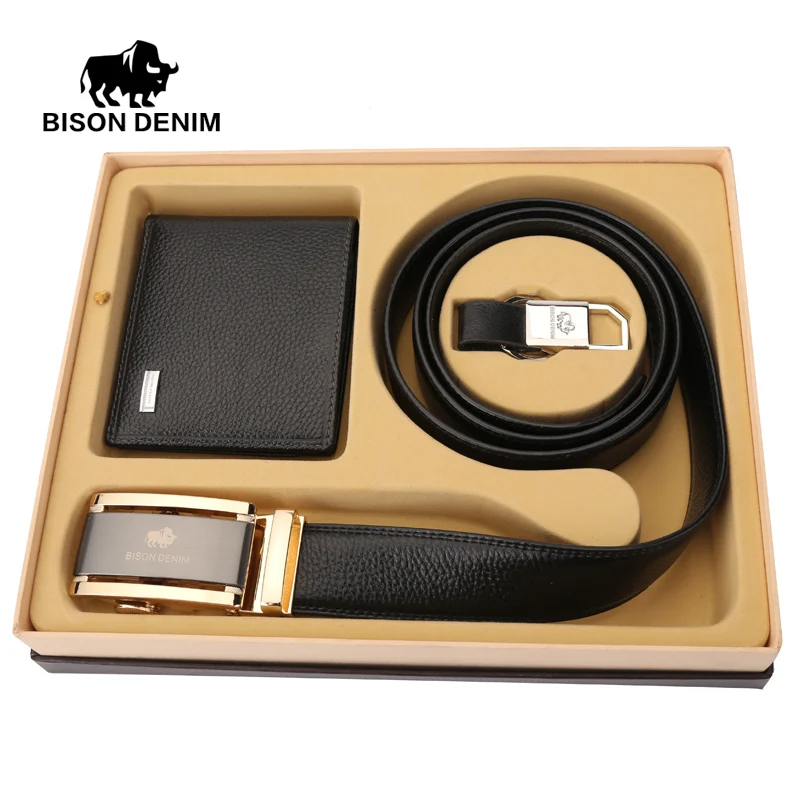 

BISON DENIM Genuine Leather Men's Casual Wallet Enclosed in an Elegant Gift Box with Alloy Buckle Leather Belts W4357+N70757