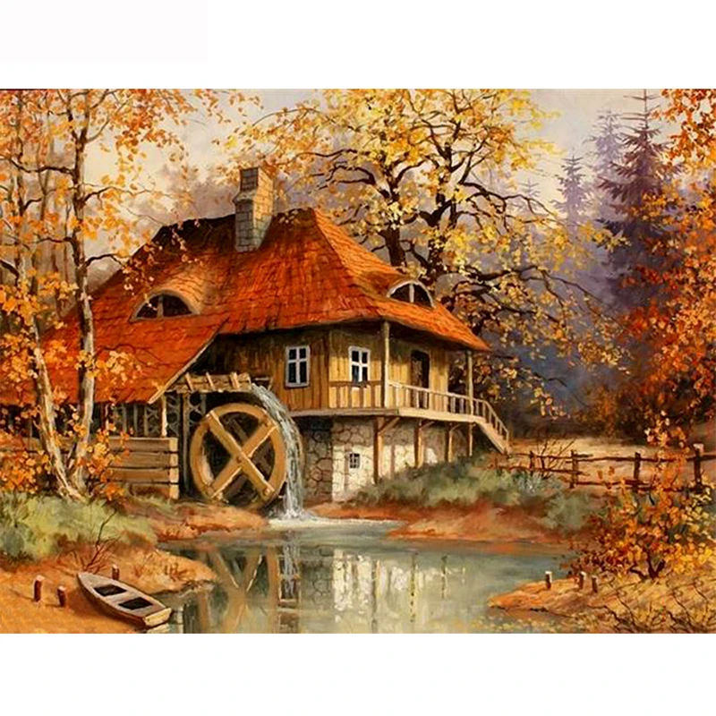 Diamond Painting Autumn Needlework Mosaic Full Square 5D DIY Diamond Embroidery Landscape Home Decor LK1