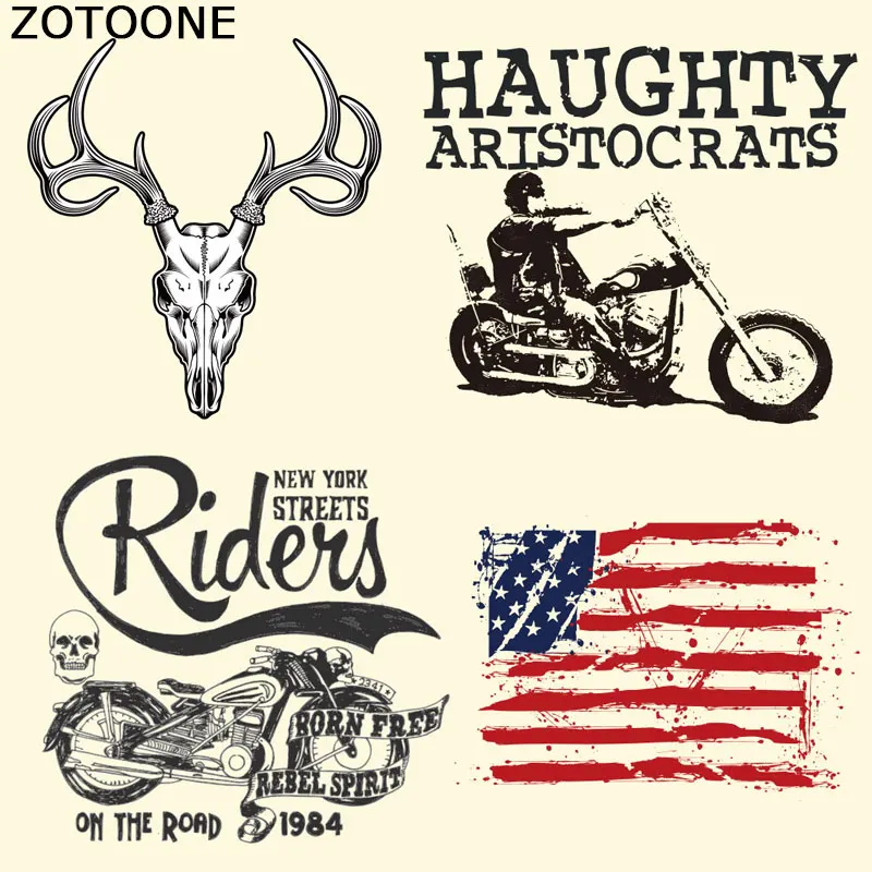 

ZOTOONE Motorcycle Patches Iron on Heat Transfer Patches for Kid Clothing Flag Punk DIY Stripes Applique T-shirt Custom Sticker