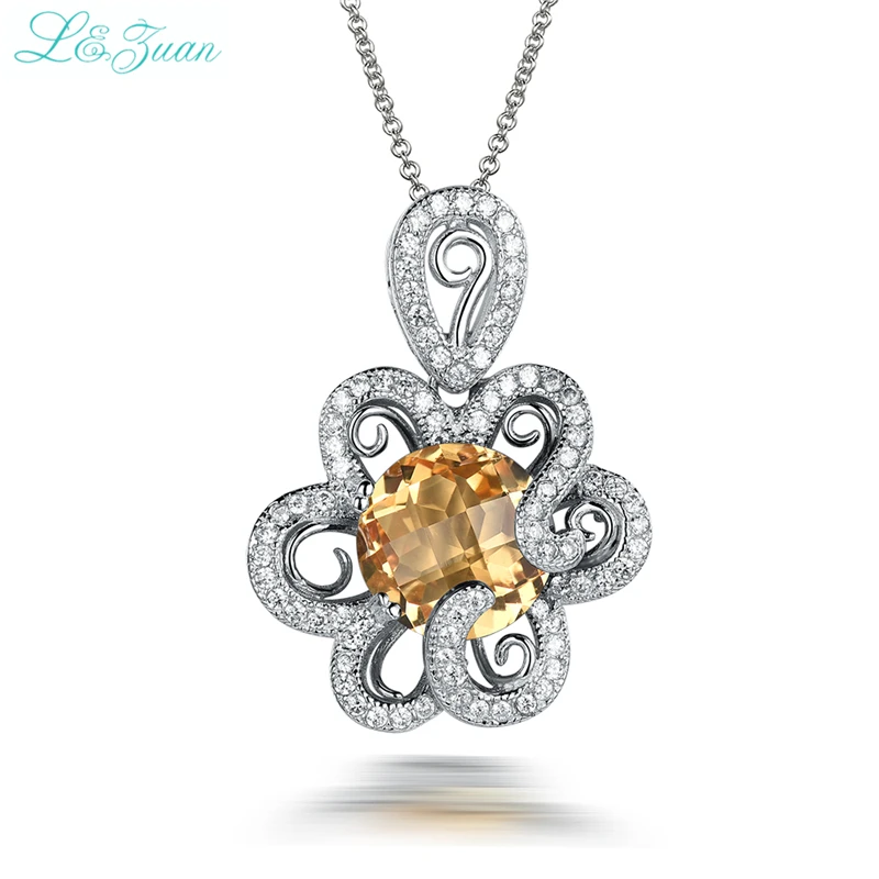 

I&zuan 925 Silver Citrine Woman Pendant Necklaces Trendy Luxury 4.81ct Natural Gemstones Flower Fine Jewelry Party Gift