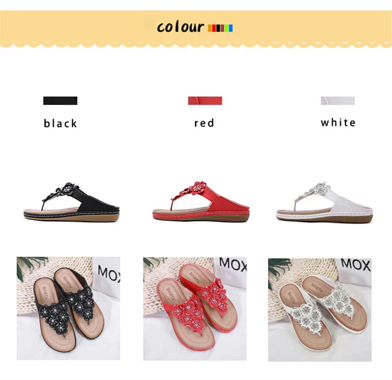 New 2019 ethnic women's sandals cross-border bohemian rhinestones large size comfortable flat shoes beach shoes (2)
