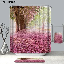  LzL Home Flower Waterproof Shower Curtain Polyester Fabric Bath Bathing Bathroom Curtains With 12 Hooks For Home Decorations