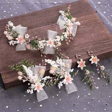 ACRDDK сладкий из пряжи ручной работы с цветочным принтом для девочек, с завязками на бант, ободок с сережками Набор для волос, свадебные аксессуары заколки-Диадемы Ювелирные наборы, свадебные аксессуары для волос, SL