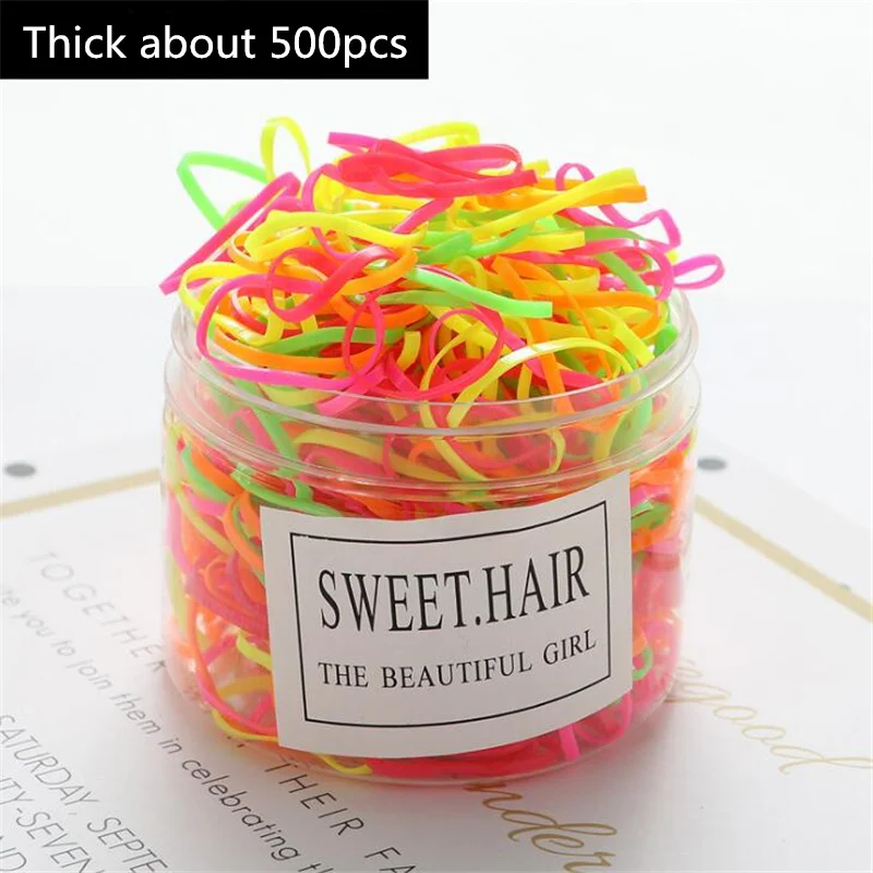 500/1000 шт милые детские цветные эластичные резинки для волос для девочек, аксессуары для волос с коробкой, Детские резинки для волос для девочек, сделай сам