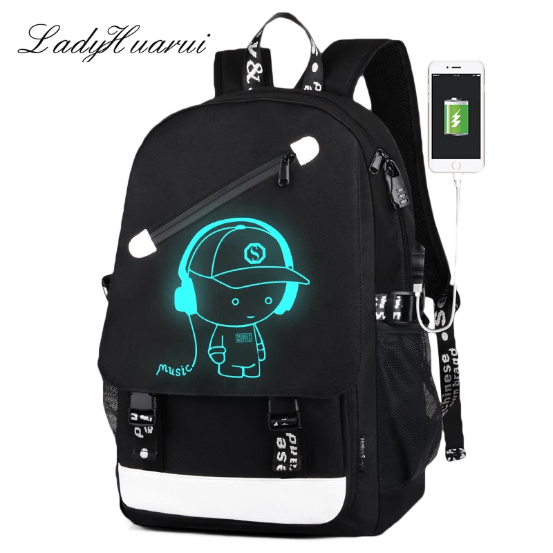

LadyHuarui Boys School Backpack Student Luminous Animation USB Charge Changeover Joint School Bags Teenager anti-theft backpack