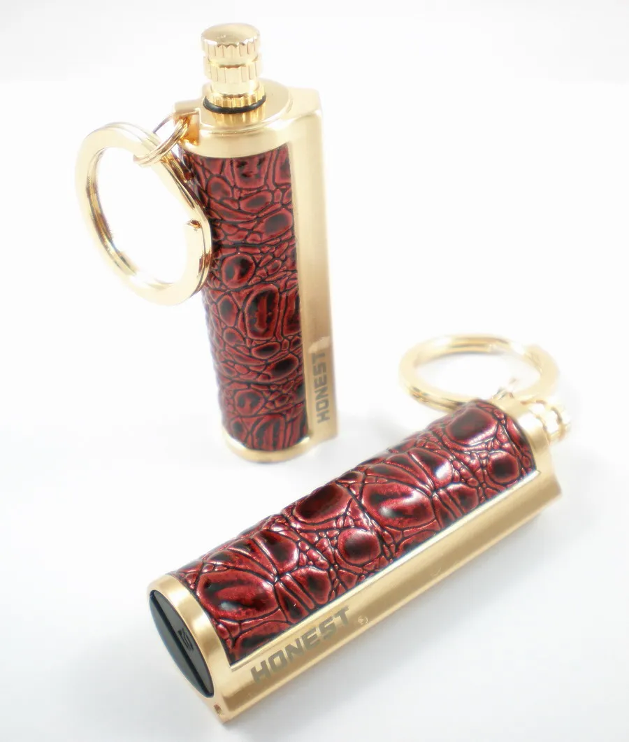 

NEW Free shipping 3pcs/lot red oil leather Honest Torch metal permanent MATCH box striker Lighter Cigarette Keychain keyring 10