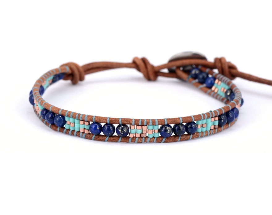 

Trendy Selected Glass Beads Lapis Luzuli Weave Wrap Bracelets Beading Pattern Bohemian Womens Bracelets